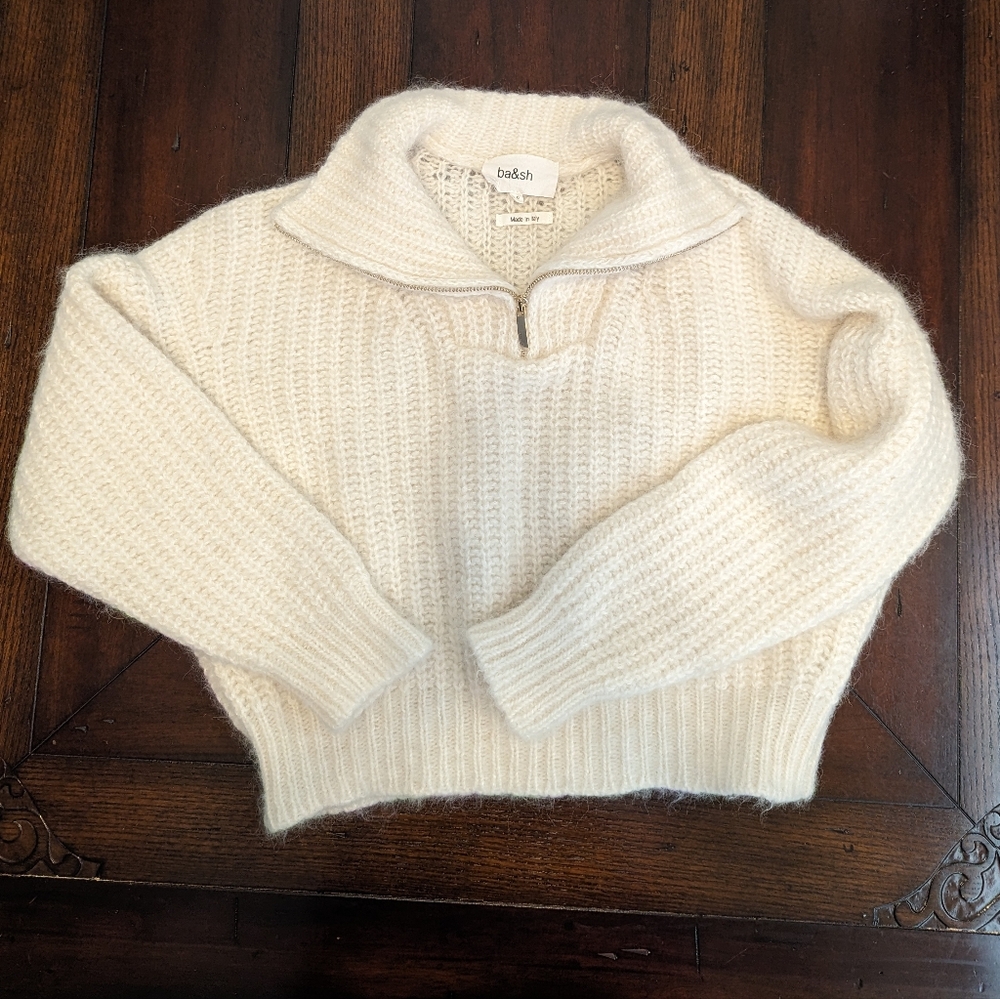Ba&sh White Wool Half-Zip Sweater